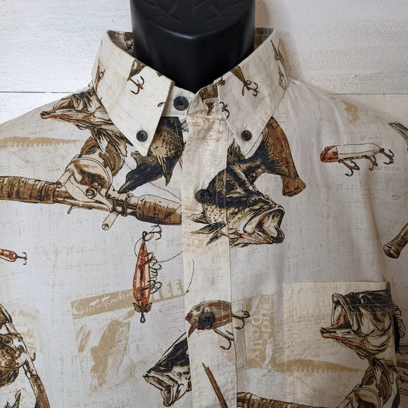 Redhead Fishing Themed Cream Multicolor Men's Shirt Size XL - Picture 3 of 4